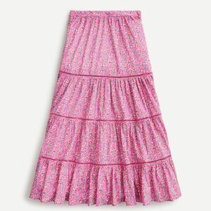 J. Crew Tiered Midi Skirt in Pink Vines Block Print